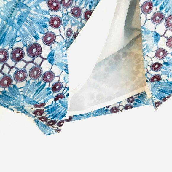VTG Tory Burch blouse women size 0/S blue/brown long sleeves Boho hippie floral - Picture 6 of 9